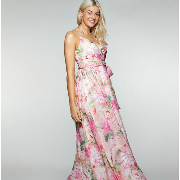 Trixxi Juniors' Floral-Print Belted Crossover Gown - Picture 3 of 6
